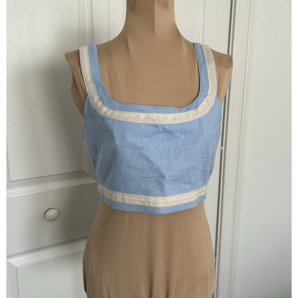 Avec Les Filles Tops - Avec Les Filles Linen Blend Crop Tank Top Ice Blue Size S